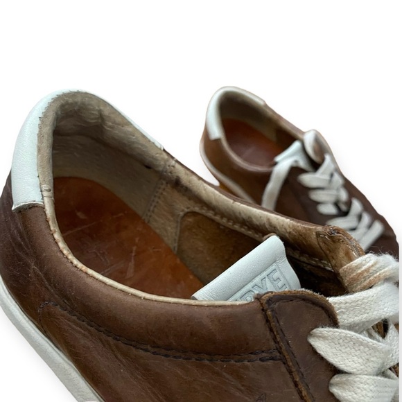 Frye Dylan Vintage Distressed Leather Brown Cream Sneakers Size 6.5 - Picture 8 of 12